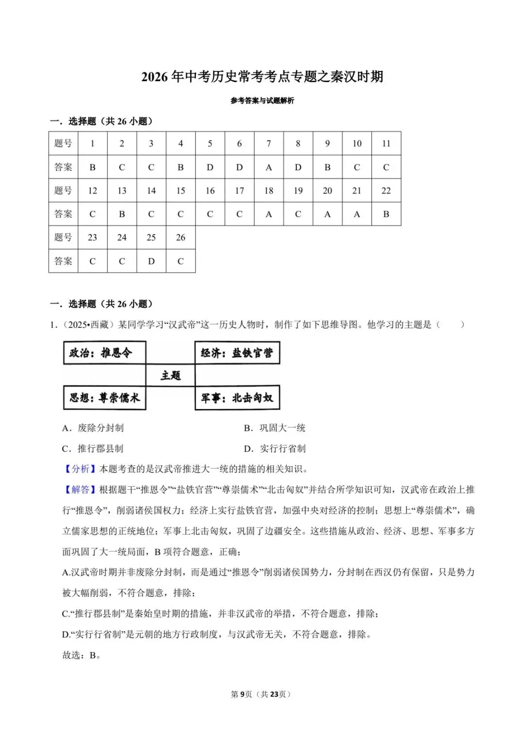 2026中考历史|秦汉时期专题26题,刷完稳提分!(电子版可打印) 第12张 2026中考历史|秦汉时期专题26题,刷完稳提分!(电子版可打印) 第12张