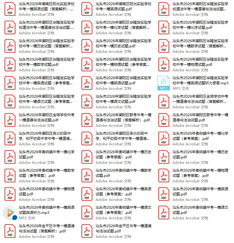 2026年汕头市各校中考一模试题及参考答案汇总(附电子版下载打印) 第3张 2026年汕头市各校中考一模试题及参考答案汇总(附电子版下载打印) 第3张
