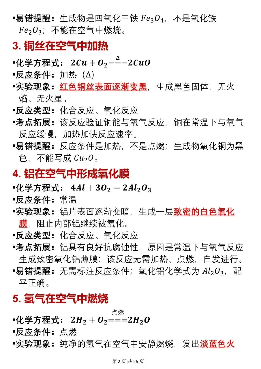 2026中考化学方程式与反应现象汇总,很全!! 第2张