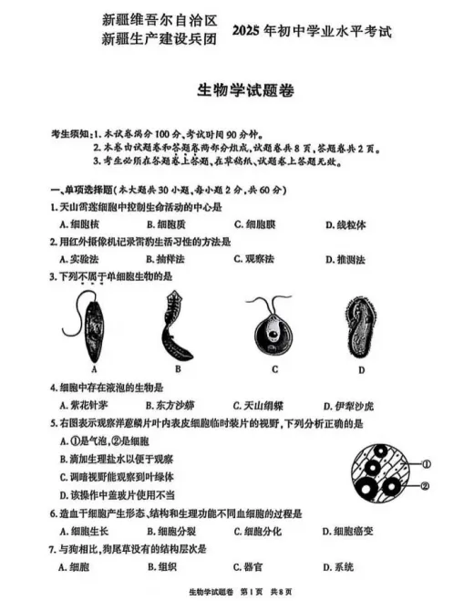 新疆2025年【中考】中考真题试卷电子版||试题答案PDF(全科目)中考答案解析 第13张 新疆2025年【中考】中考真题试卷电子版||试题答案PDF(全科目)中考答案解析 第13张