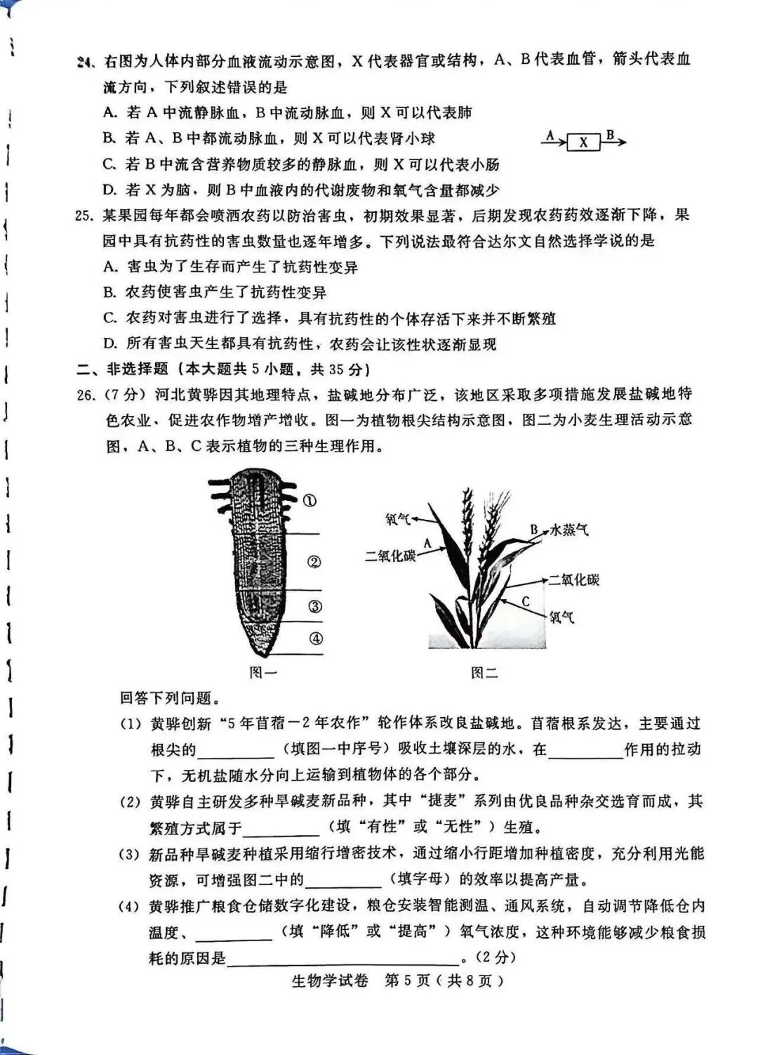 2026年邢台市八年级中考一模生物试卷 第5张