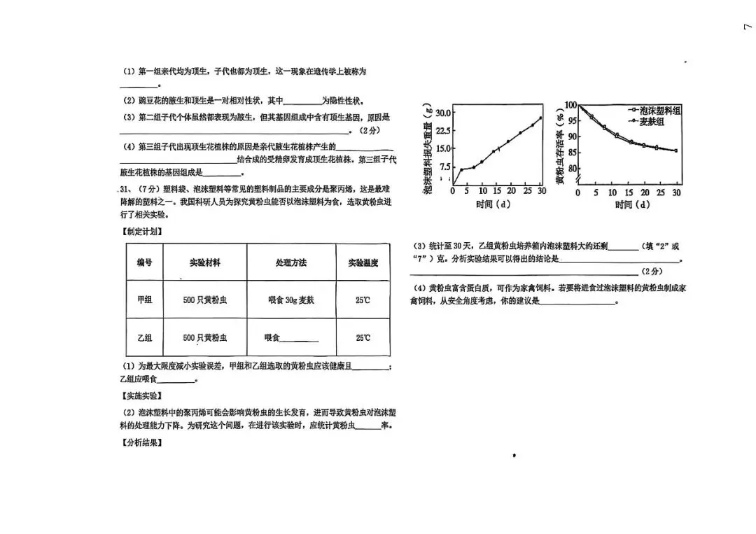 2026年云南省初中学业水平考试生物学试卷 第9张 2026年云南省初中学业水平考试生物学试卷 第9张