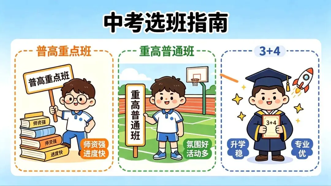 中考家长必看!普高重点班、重高普通班、3+4到底怎么选?别再瞎纠结! 第1张 中考家长必看!普高重点班、重高普通班、3+4到底怎么选?别再瞎纠结! 第1张