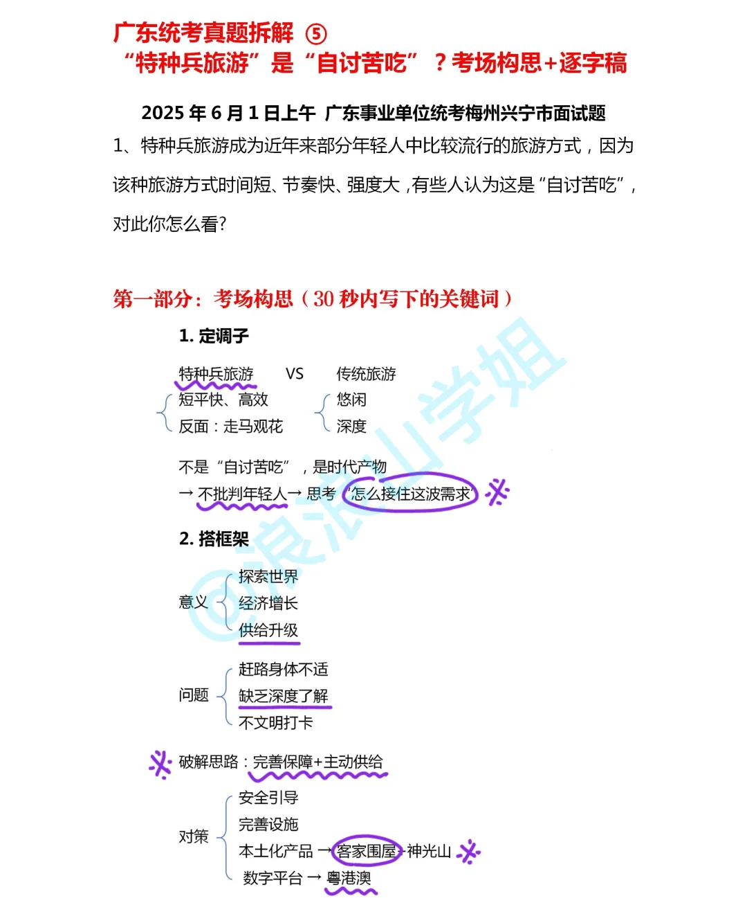 广东统考真题拆解⑤丨“特种兵旅游”是自讨苦吃?考场构思+逐字稿→ 第1张 广东统考真题拆解⑤丨“特种兵旅游”是自讨苦吃?考场构思+逐字稿→ 第1张