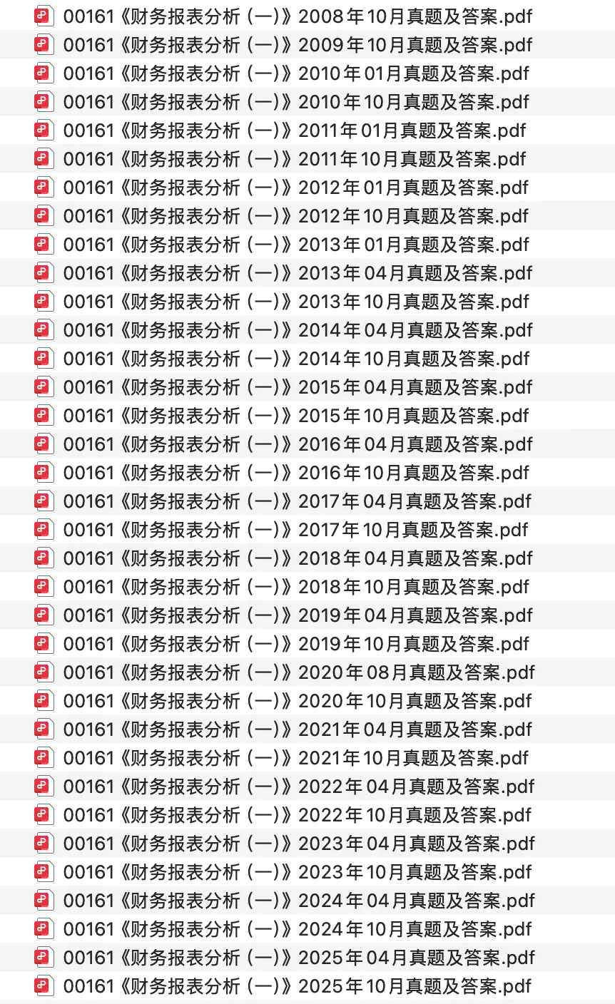 00161财务报表分析一真题包免费分享(2008-2025):财务报表分析,这十几年的卷子到底怎么刷? 第1张