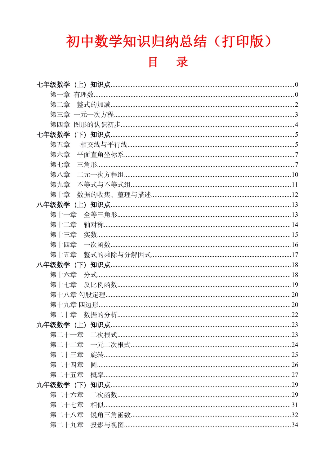初中中考数学知识归纳总结(超详细),电子版免费下载,可直接打印 第2张