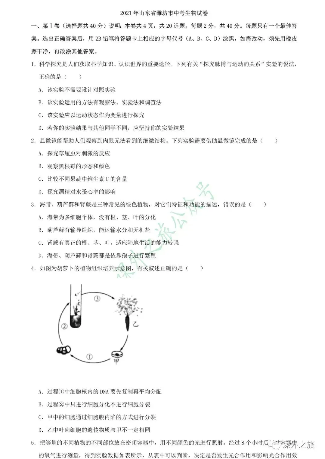 【中考真题】生物《中考真题测试卷》(含答案)可下载 第3张 【中考真题】生物《中考真题测试卷》(含答案)可下载 第3张