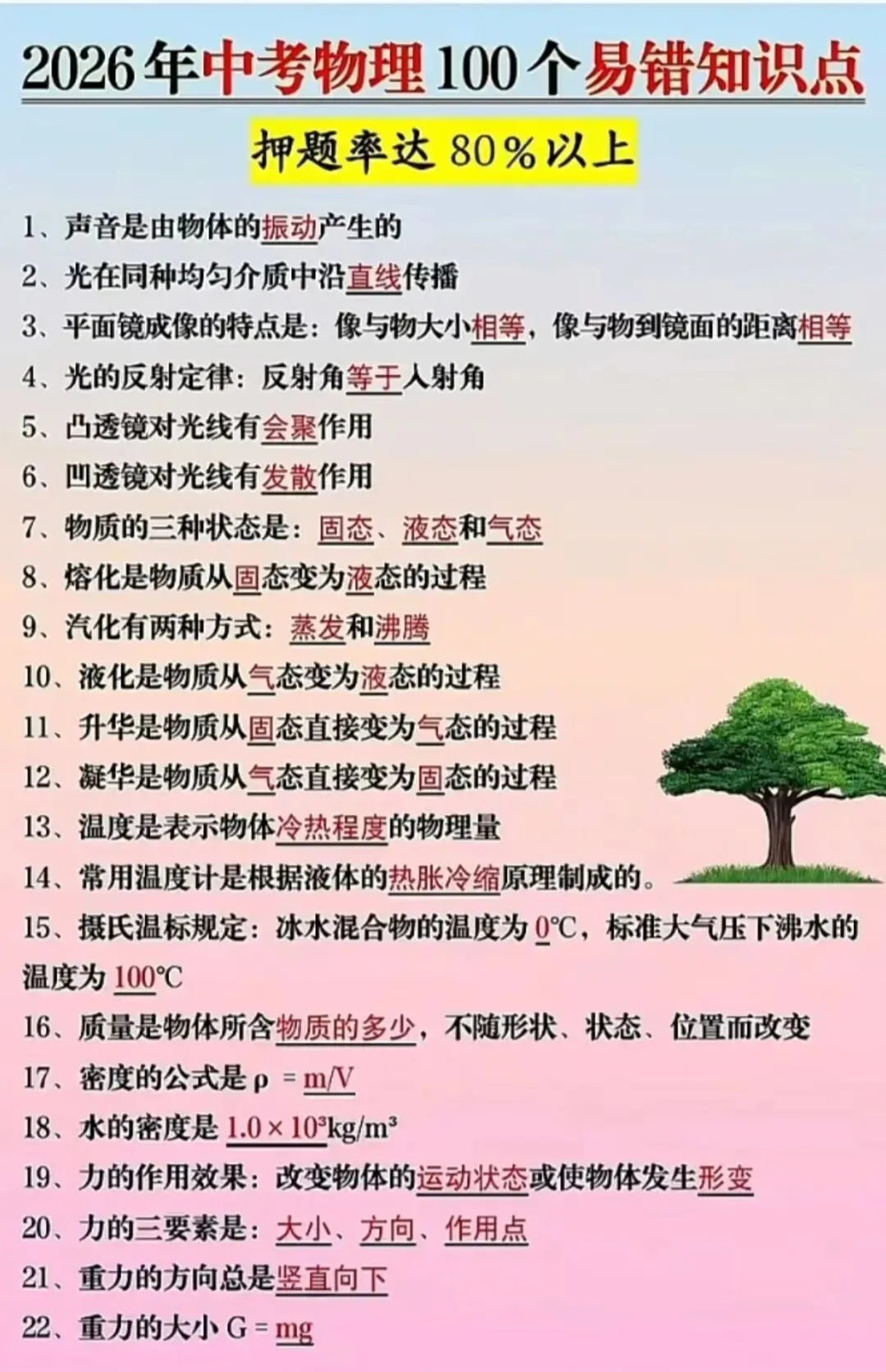【中考物理】2026年中考物理100个易错知识点 第1张
