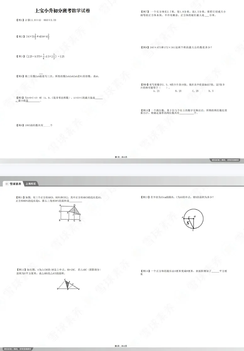 上海5升6必备|名校预初分班考真题汇编(含答案+解析) 第6张 上海5升6必备|名校预初分班考真题汇编(含答案+解析) 第6张