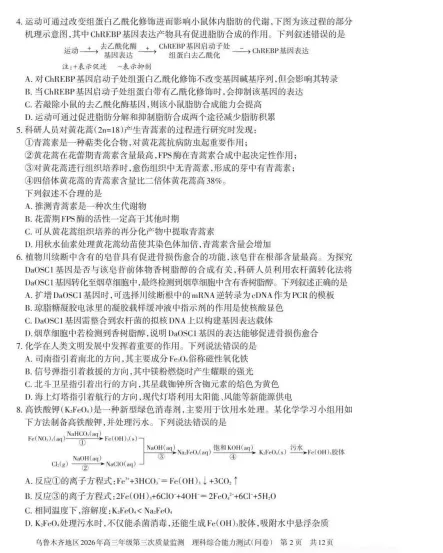 乌鲁木齐地区2026年高三年级三模理综试卷 第2张 乌鲁木齐地区2026年高三年级三模理综试卷 第2张