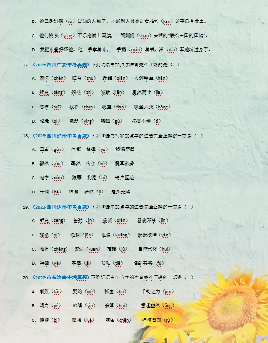 2026年中考语文高频必刷(真题精选汇编)100题,打印出来练熟了,考试高分不再话下! 第8张 2026年中考语文高频必刷(真题精选汇编)100题,打印出来练熟了,考试高分不再话下! 第8张