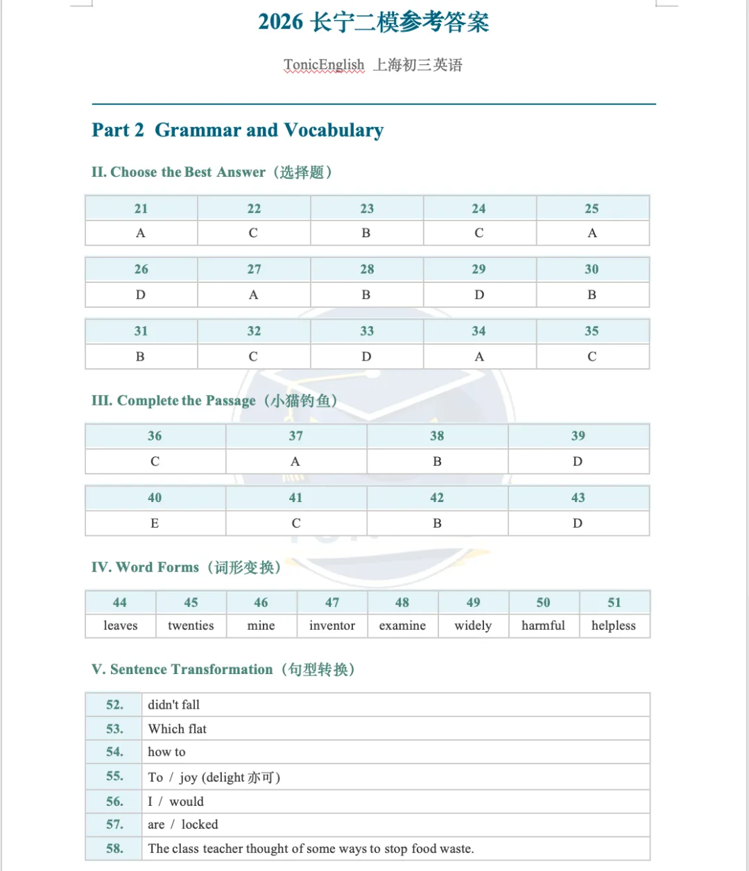 2026上海长宁英语中考二模答案+点评|选材这么好,值得深度阅读 第2张 2026上海长宁英语中考二模答案+点评|选材这么好,值得深度阅读 第2张
