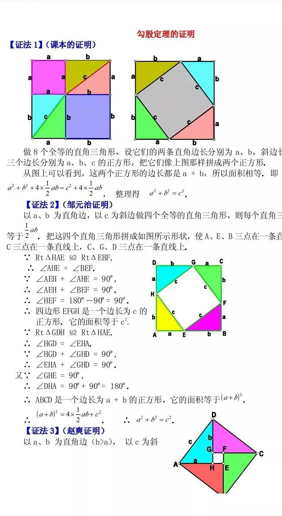 中考数学:勾股定理的16种证明方法 第2张 中考数学:勾股定理的16种证明方法 第2张