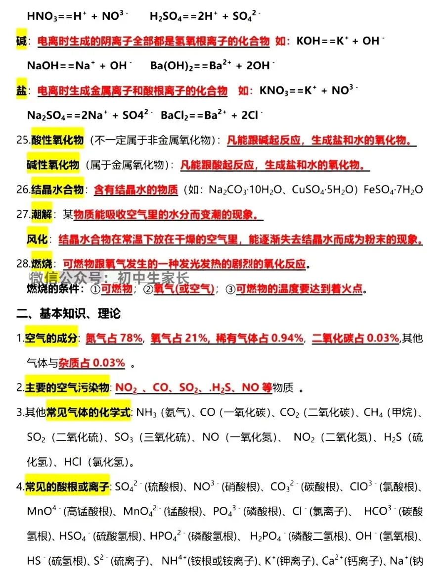 2026中考化学必背重点知识,转给孩子背一遍!(可打印) 第11张 2026中考化学必背重点知识,转给孩子背一遍!(可打印) 第11张