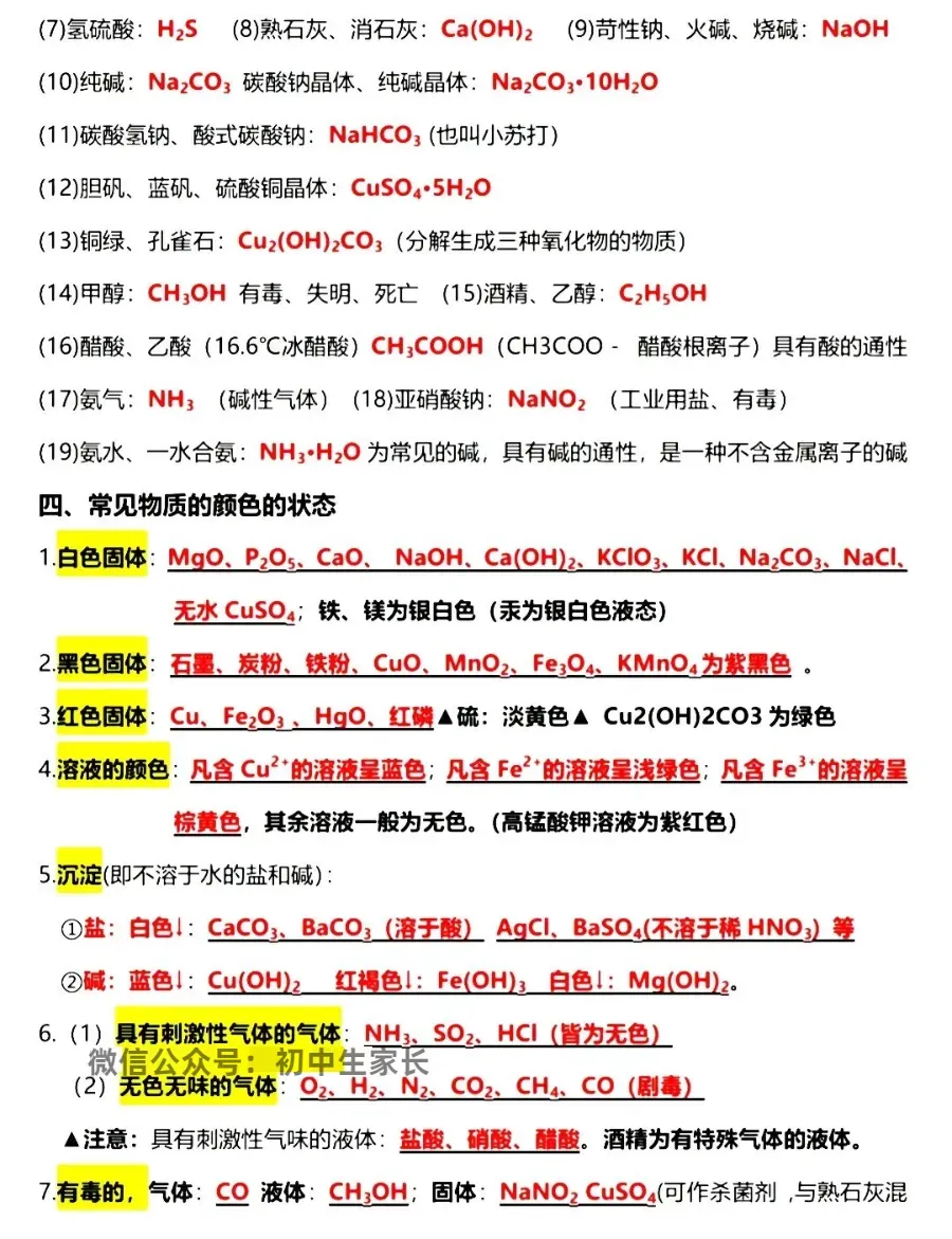 2026中考化学必背重点知识,转给孩子背一遍!(可打印) 第14张 2026中考化学必背重点知识,转给孩子背一遍!(可打印) 第14张