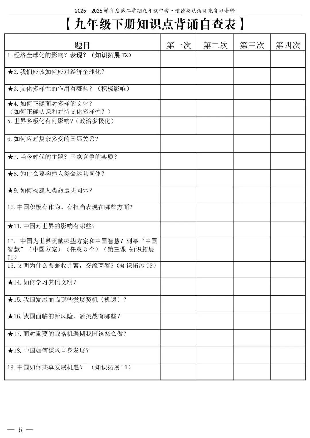 【中考政治】(精品)2026年中考道德与法治基础知识复习提纲 第7张