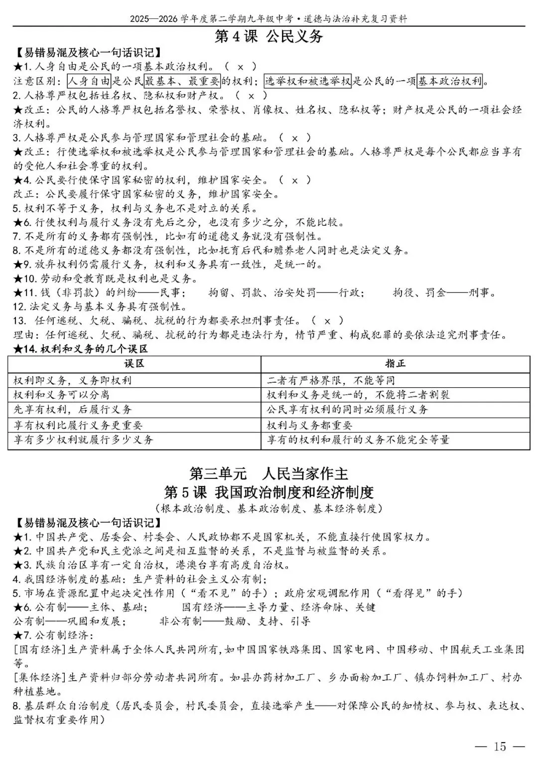 【中考政治】(精品)2026年中考道德与法治基础知识复习提纲 第16张