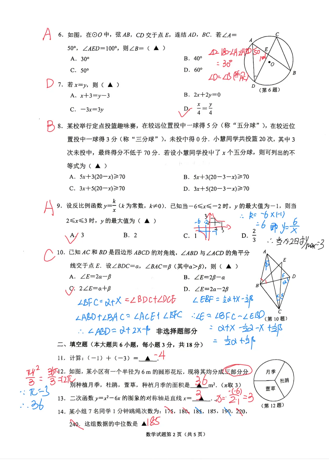 26年拱墅一模 数学试卷分析 第7张