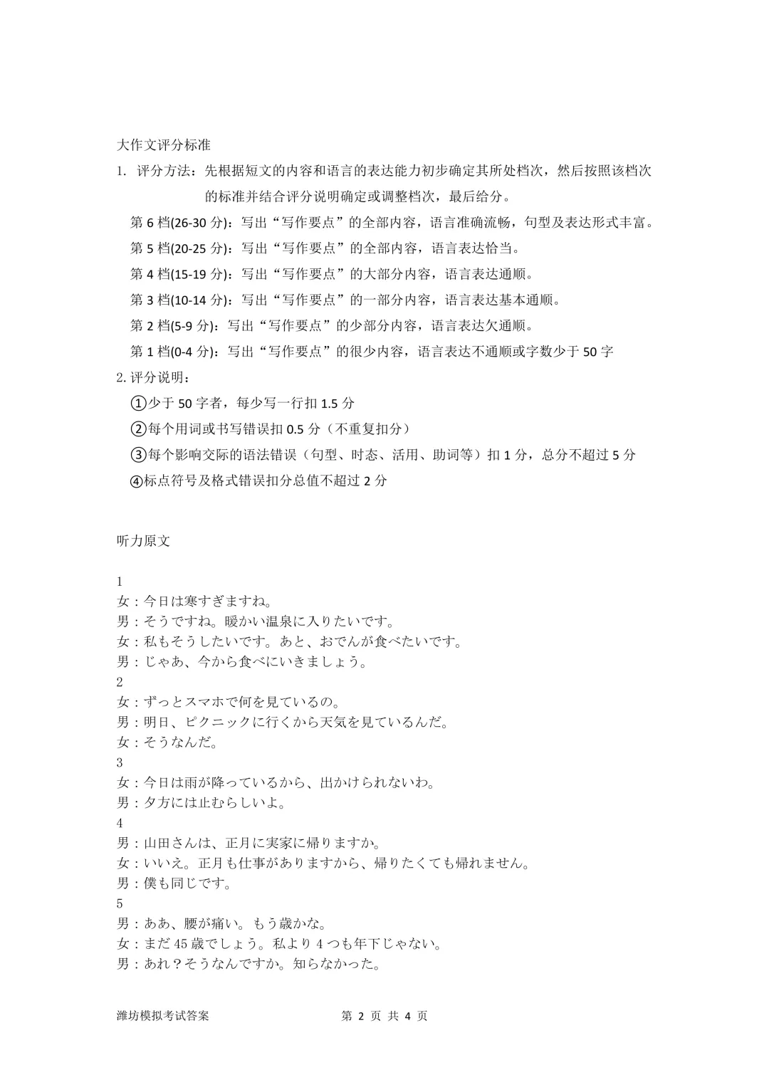 高三日语|山东省潍坊市2026届高三高考模拟考试【作文①(申请书)加入乒乓球社团②独自解决还是寻求帮助】附听力音频原文范文/可下载 第11张