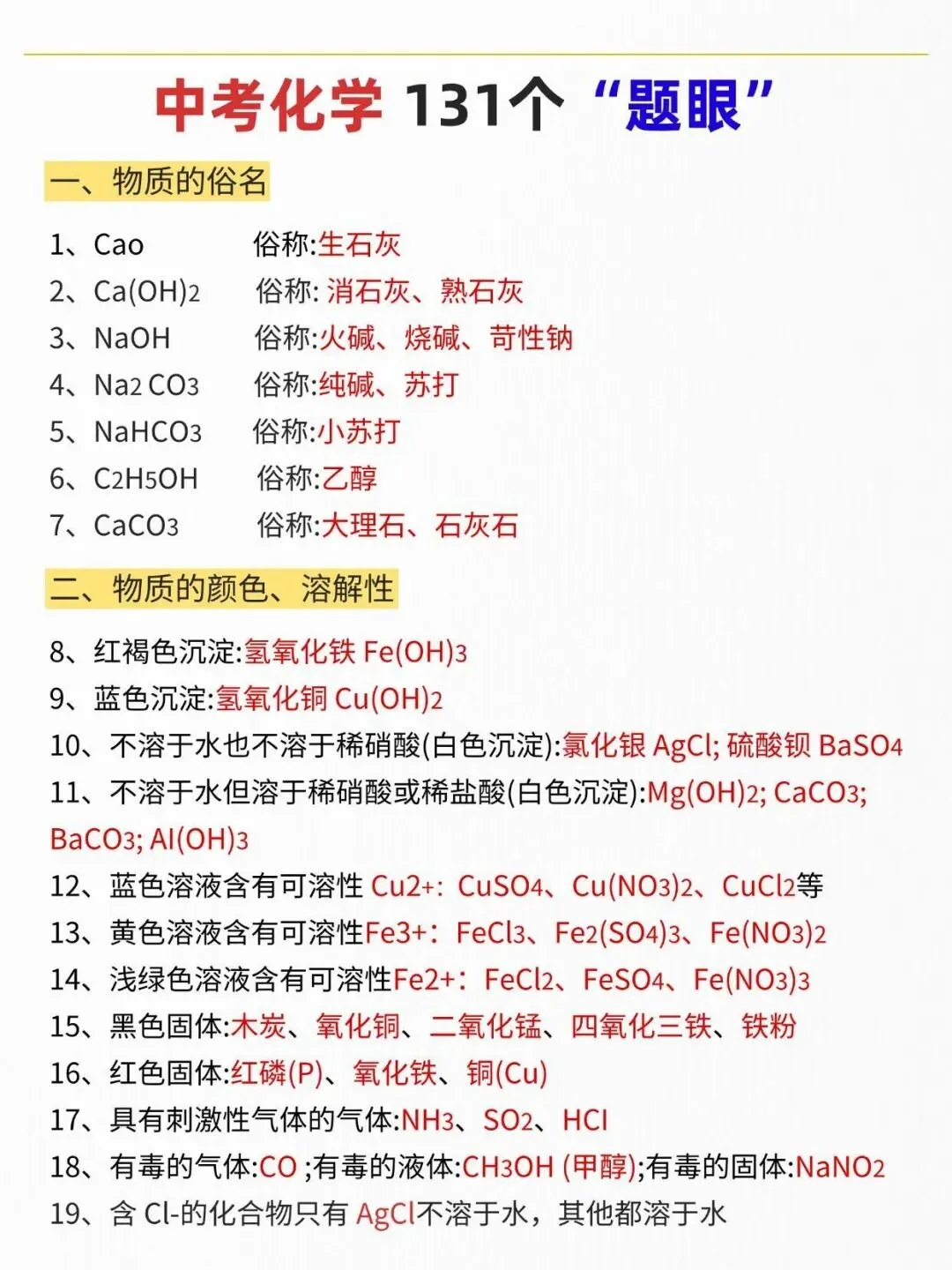 中考化学131个“题眼”!!! 第1张