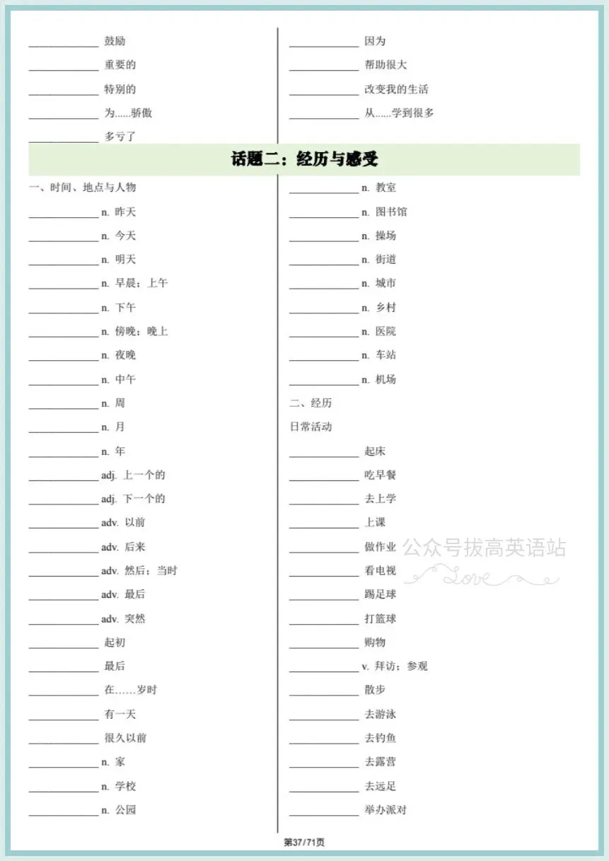 冲刺中考英语|2026年春《中考英语》写作满分高分必备高频单词(背诵版+默写版)电子版可下载打印! 第22张 冲刺中考英语|2026年春《中考英语》写作满分高分必备高频单词(背诵版+默写版)电子版可下载打印! 第22张
