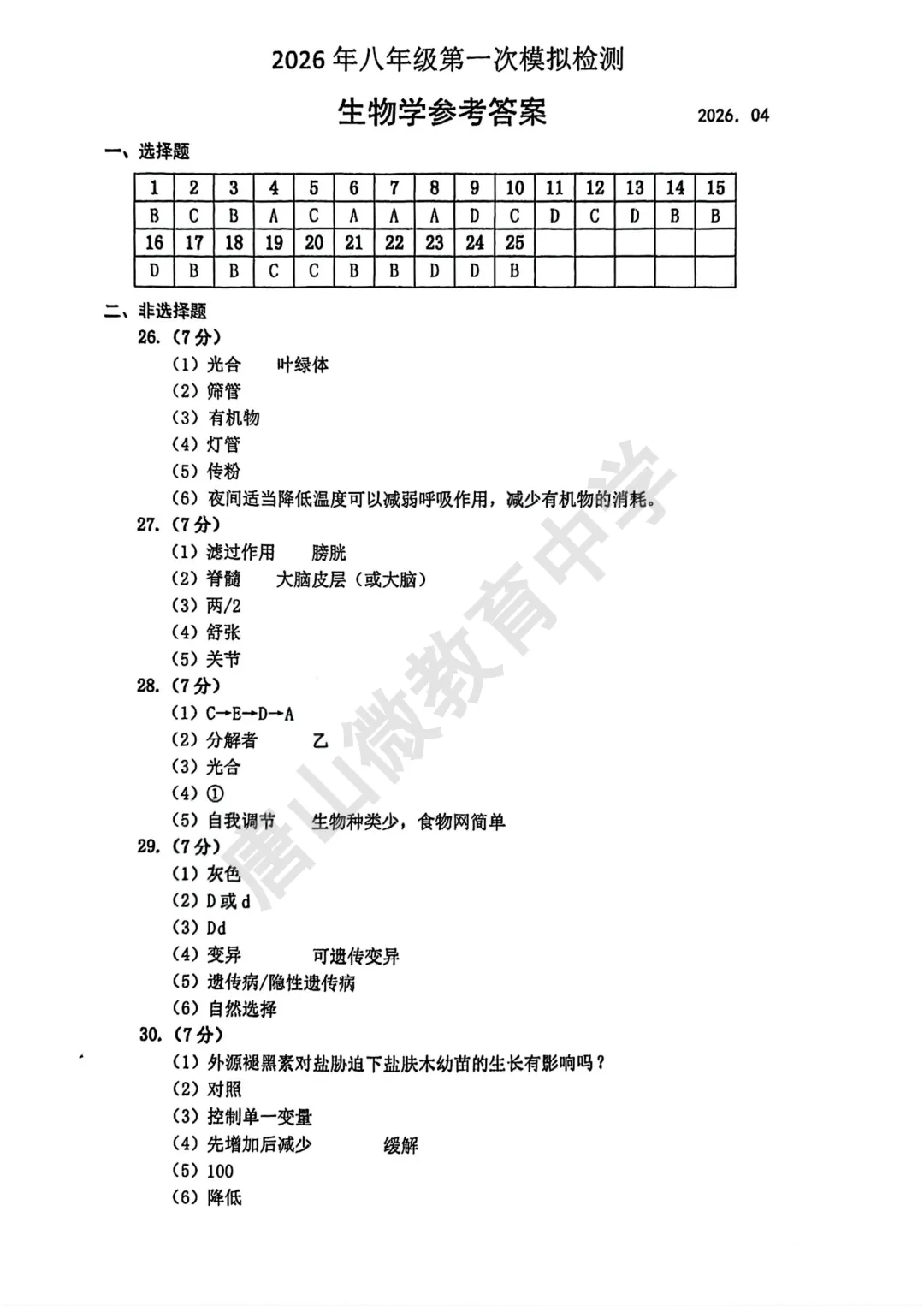 八下期中真题、听力及答案(唐山路北2026.4) 第7张 八下期中真题、听力及答案(唐山路北2026.4) 第7张
