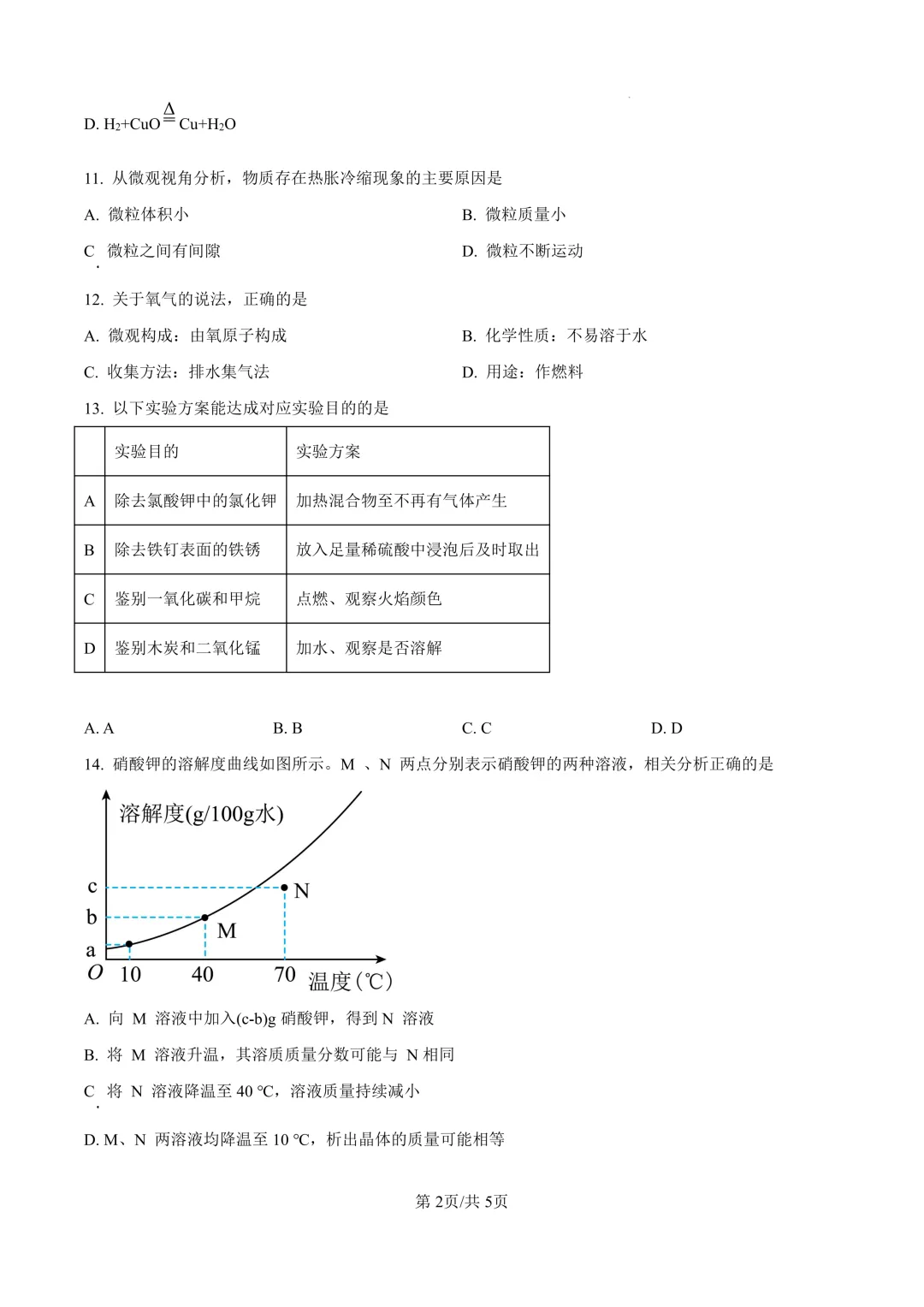2025届上海市虹口区初三二模化学试卷(原卷版+解析版) 第2张