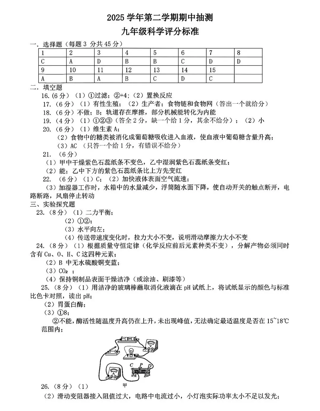 2026年浙江省中考杭州市富阳一模科学试卷 第9张