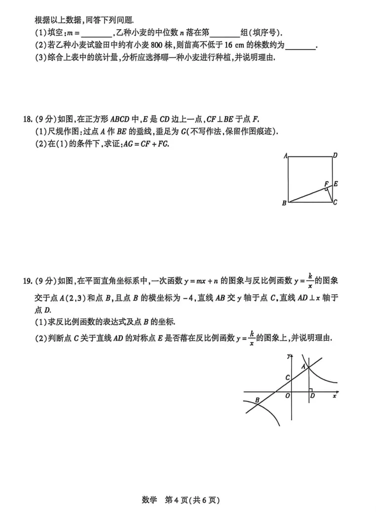 2026年安徽省淮北市中考数学适应性试卷(4月份) 第2张