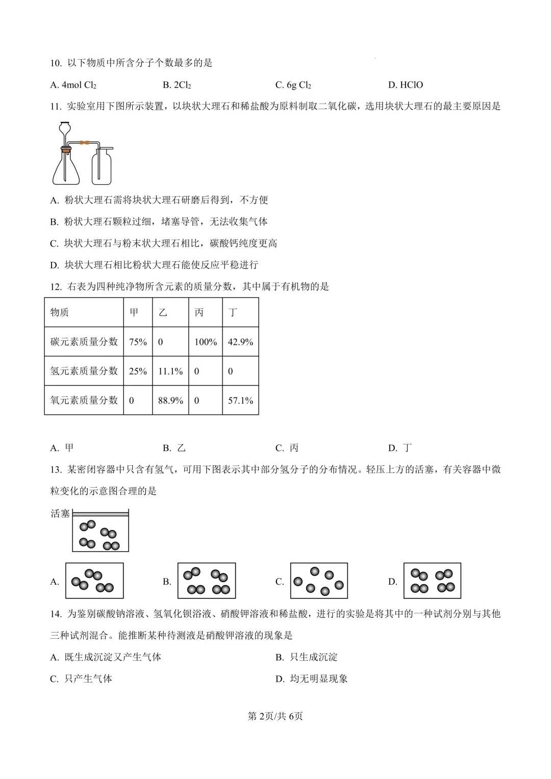 2025届上海市黄浦区初三二模化学试卷(原卷版+解析版) 第2张 2025届上海市黄浦区初三二模化学试卷(原卷版+解析版) 第2张