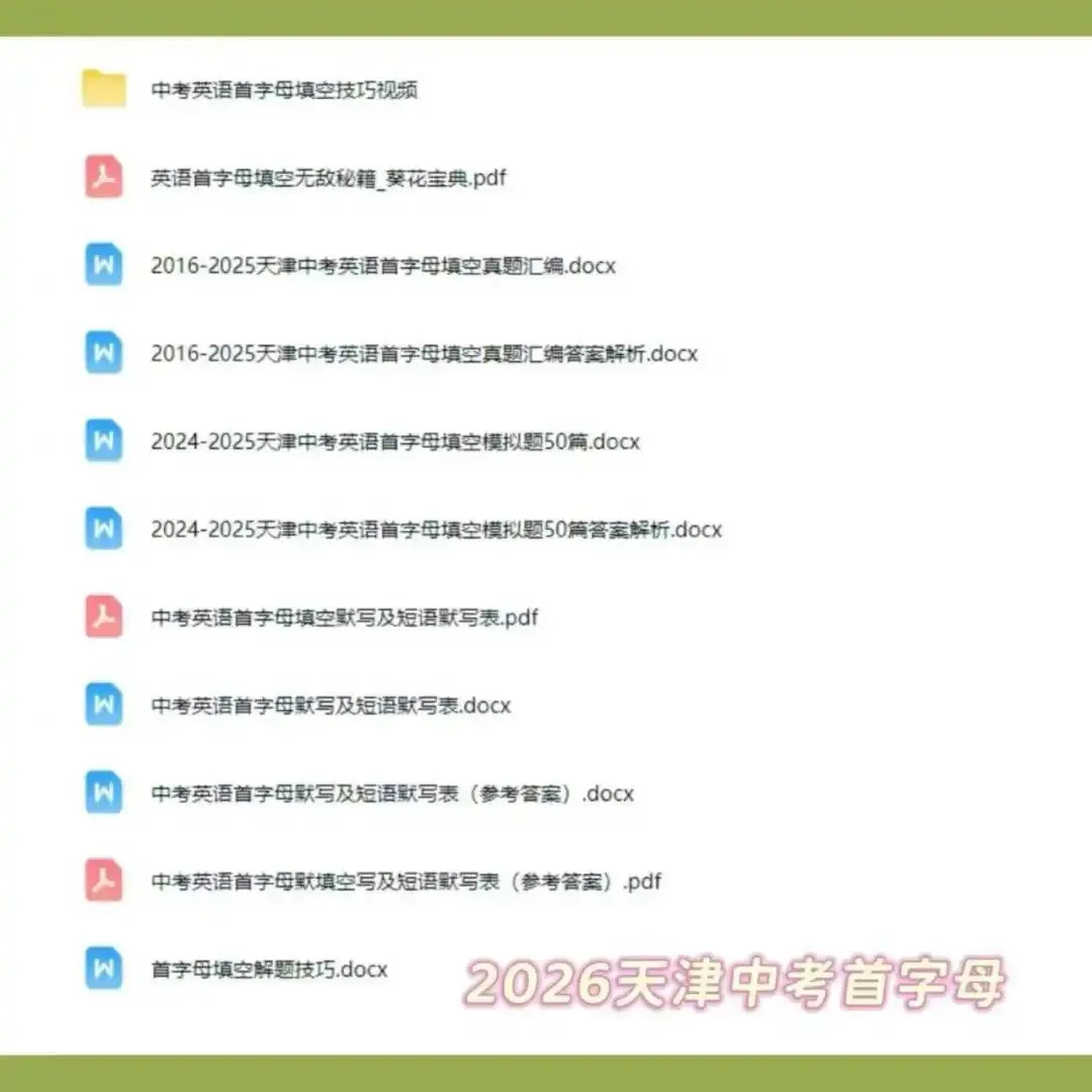 2026天津中考英语首字母填空高频词资料 第5张