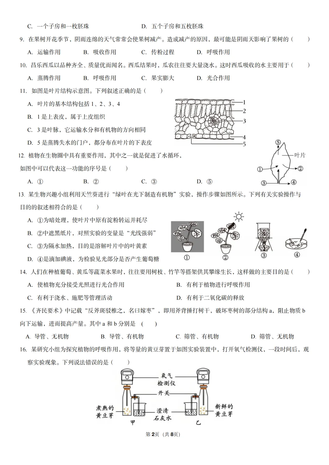 新七下生物期中押题卷|一套试卷带你搞定植物开花和结果的重难考点,五一冲刺高分秘籍! 第4张