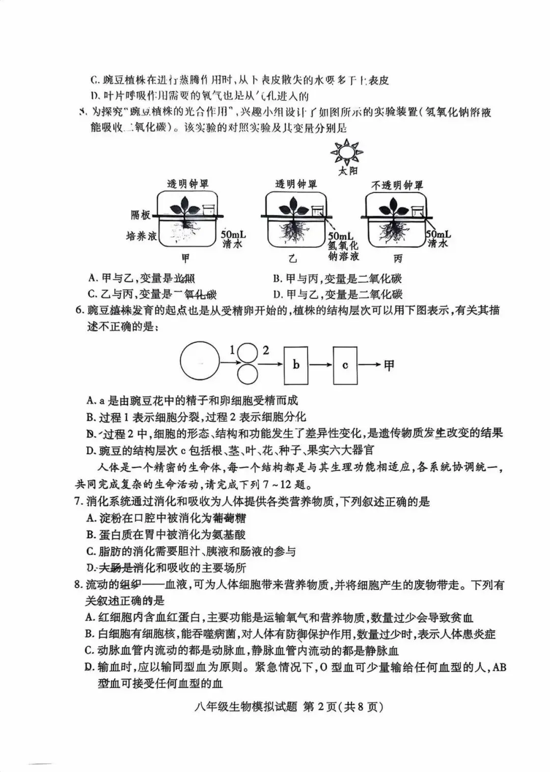 2026年初中学业水平考试模拟试卷 第2张