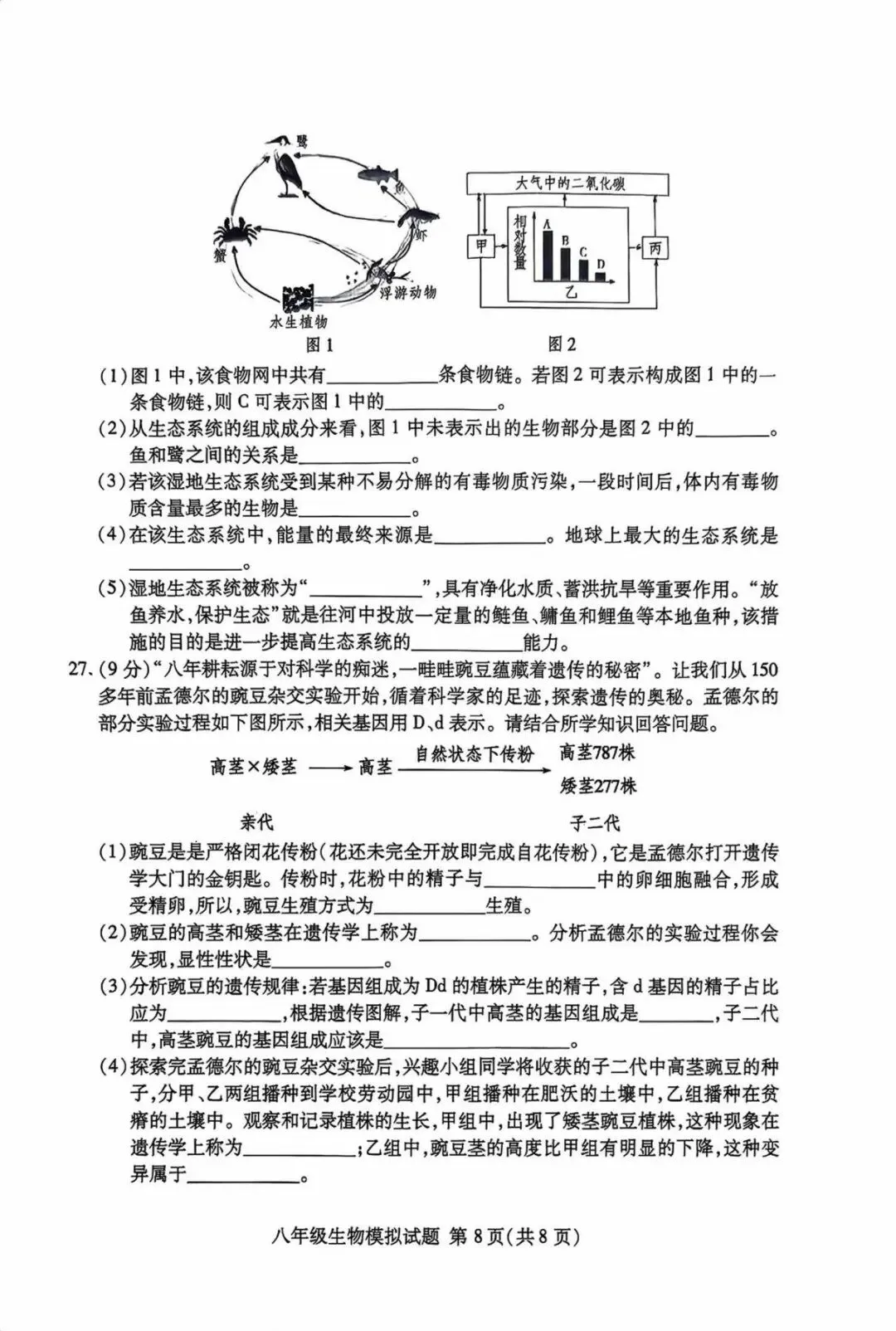 2026年初中学业水平考试模拟试卷 第8张
