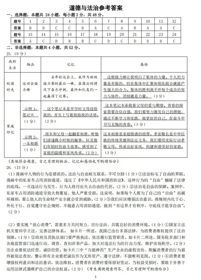 2026年4月云南地区初中毕业考试道德与法治模拟试卷附答案 第9张