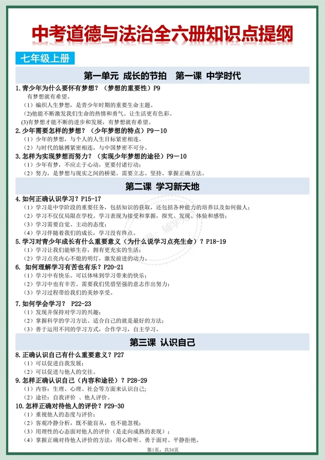 中考道法|2026年中考道德与法治全六册知识点提纲,考前复习必备!有完整电子版可打印! 第2张 中考道法|2026年中考道德与法治全六册知识点提纲,考前复习必备!有完整电子版可打印! 第2张