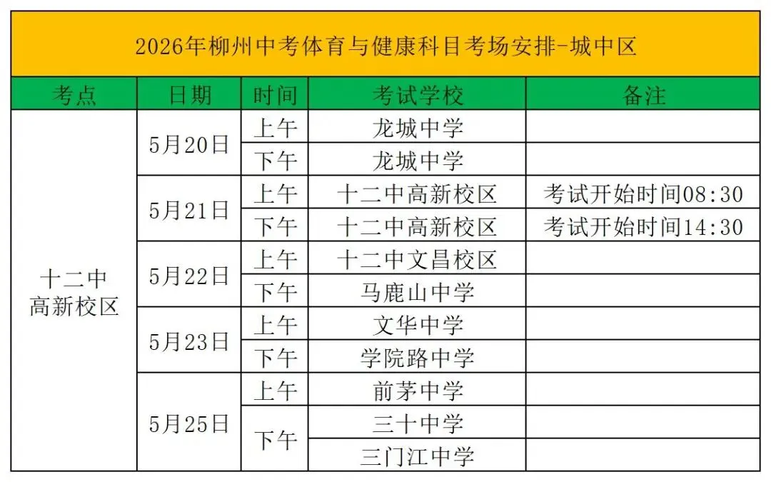 中考丨2026年柳州中考体育与健康科目考试安排 第3张