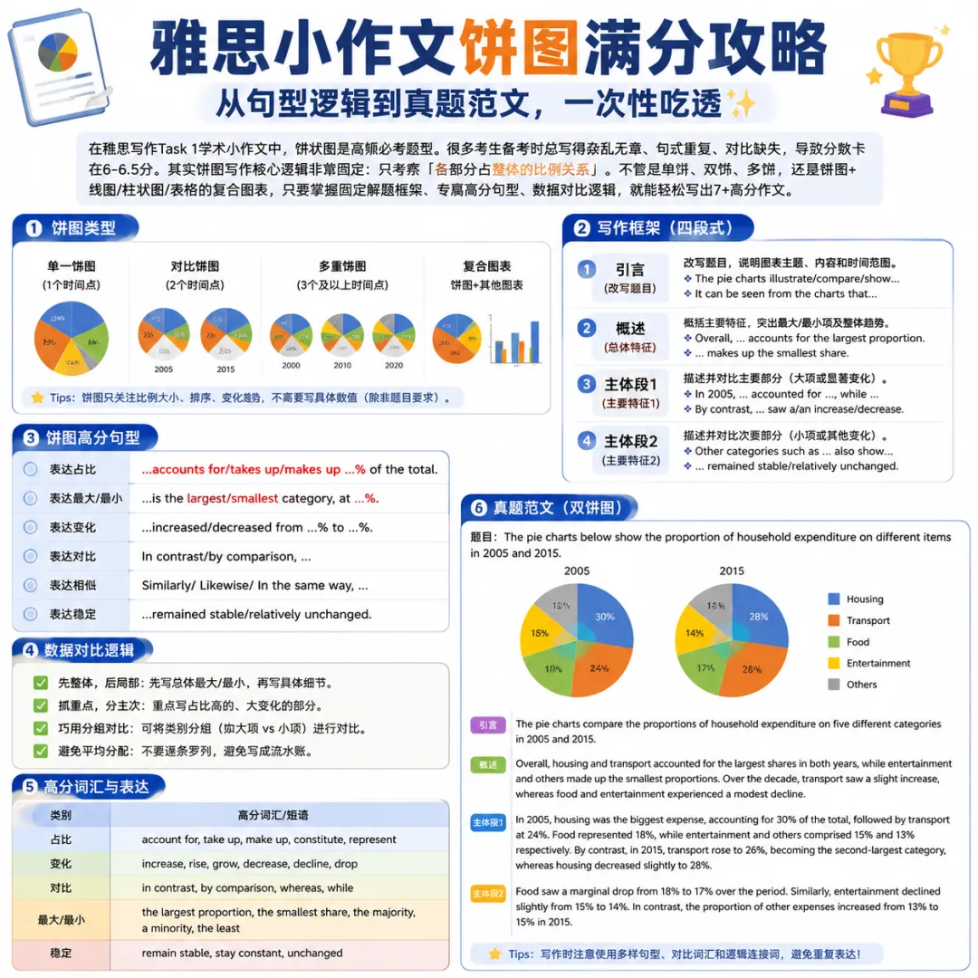 雅思小作文饼图满分攻略|从句型逻辑到真题范文,一次性吃透-第1张图片-四季读书网