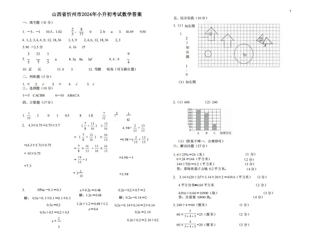 忻州小升初数学试卷+答案-第5张图片-四季读书网 忻州小升初数学试卷+答案-第5张图片-四季读书网