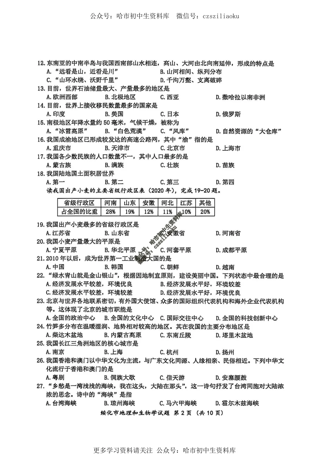 2026绥化市中考真题·地理试卷+答案-第3张图片-四季读书网 2026绥化市中考真题·地理试卷+答案-第3张图片-四季读书网