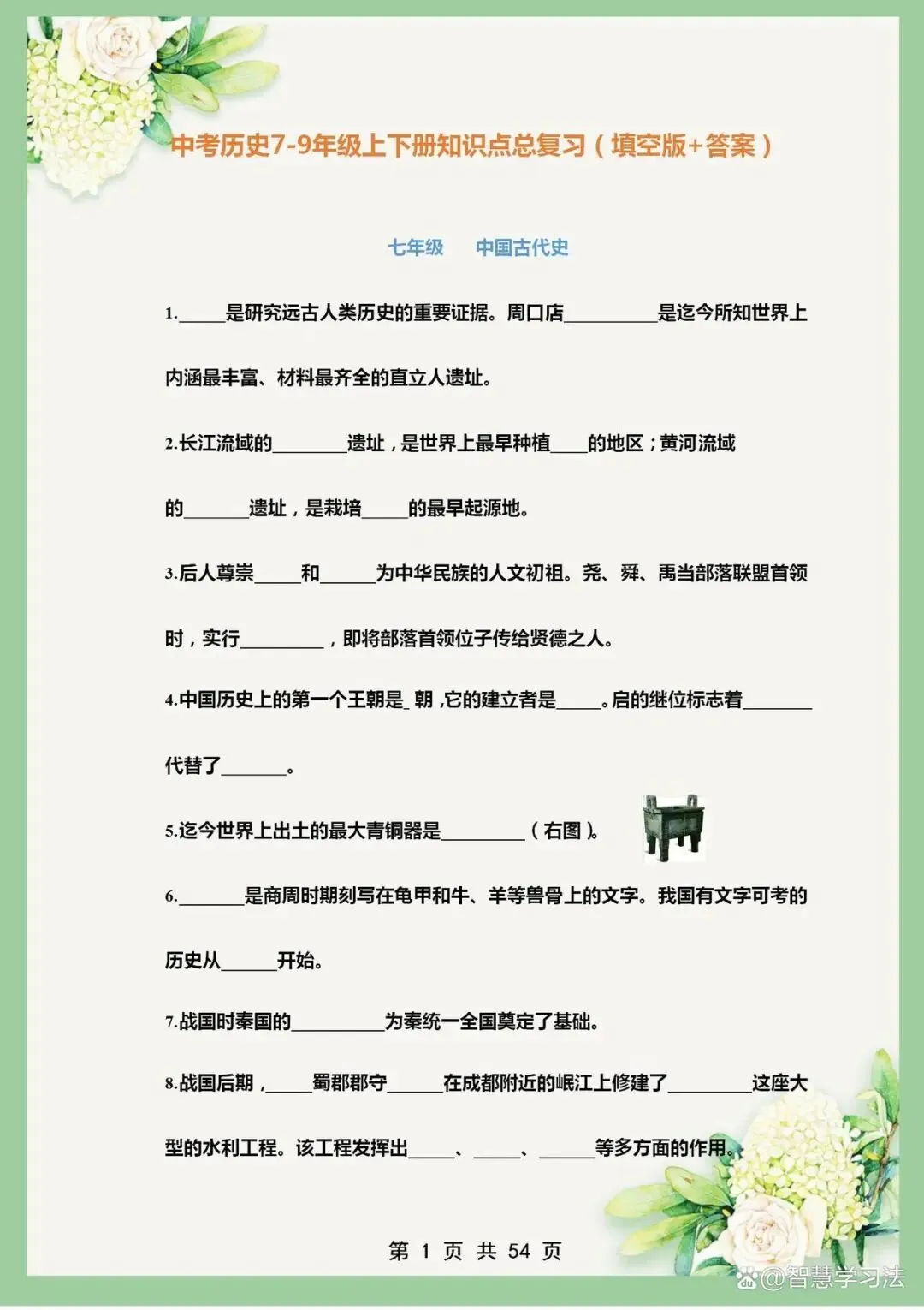 中考历史《课本基础知识》总复习,填空版+答案!全是考点-第2张图片-四季读书网