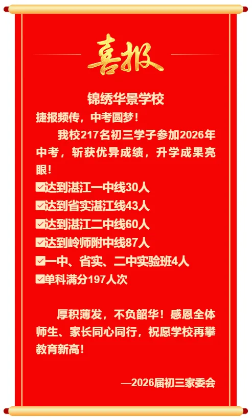 喜报刷屏!2026湛江各校中考捷报汇总,高分数据一次理清!-第8张图片-四季读书网 喜报刷屏!2026湛江各校中考捷报汇总,高分数据一次理清!-第8张图片-四季读书网