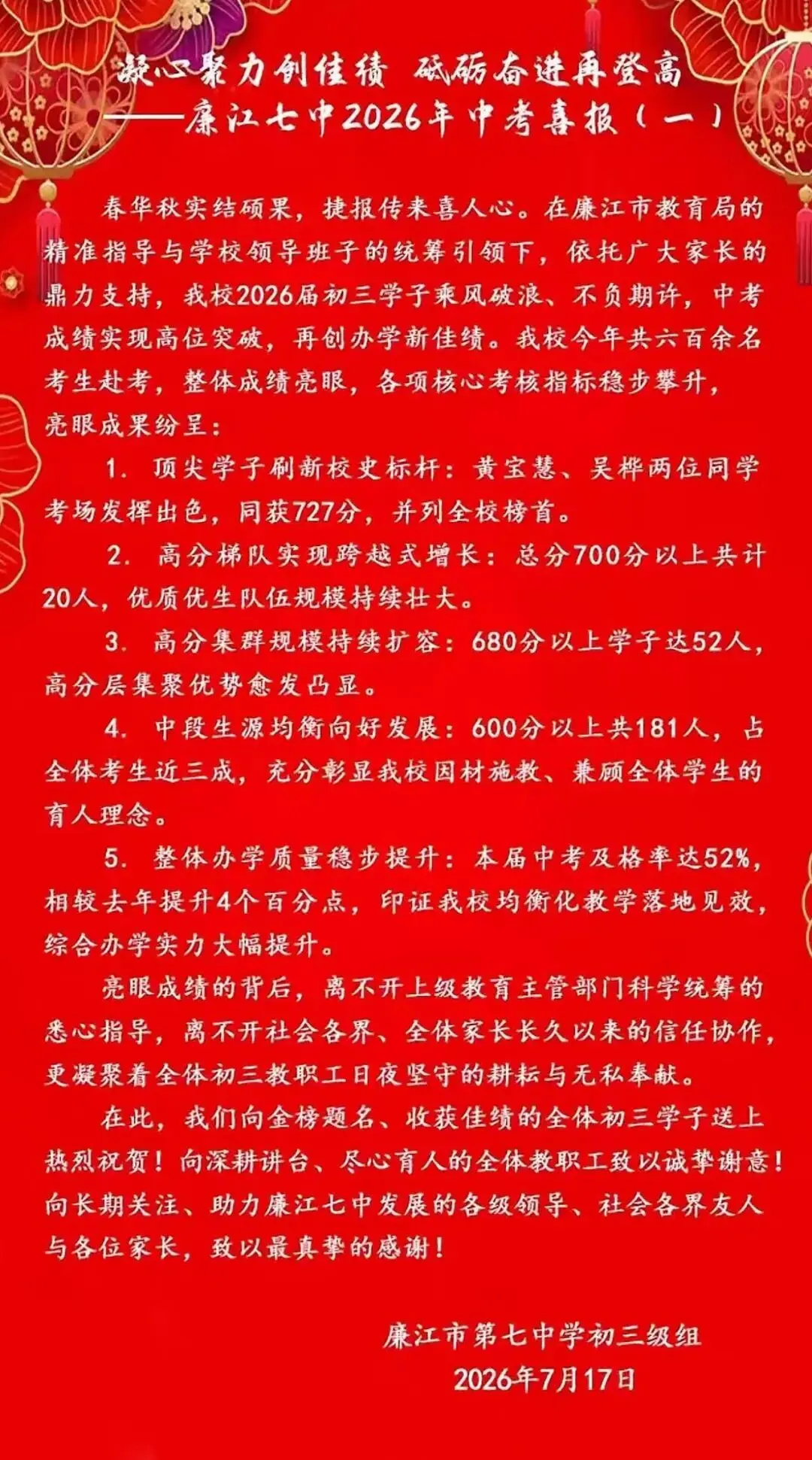 喜报刷屏!2026湛江各校中考捷报汇总,高分数据一次理清!-第21张图片-四季读书网 喜报刷屏!2026湛江各校中考捷报汇总,高分数据一次理清!-第21张图片-四季读书网