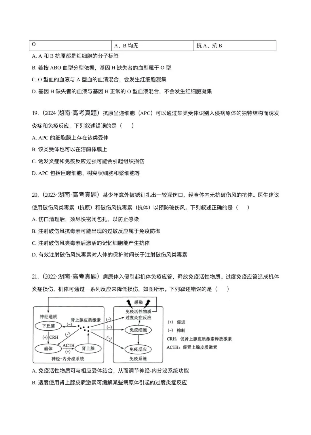 湖南省近6年高考生物真题汇编-选修1稳态与调节(含题目和解析)-第10张图片-四季读书网