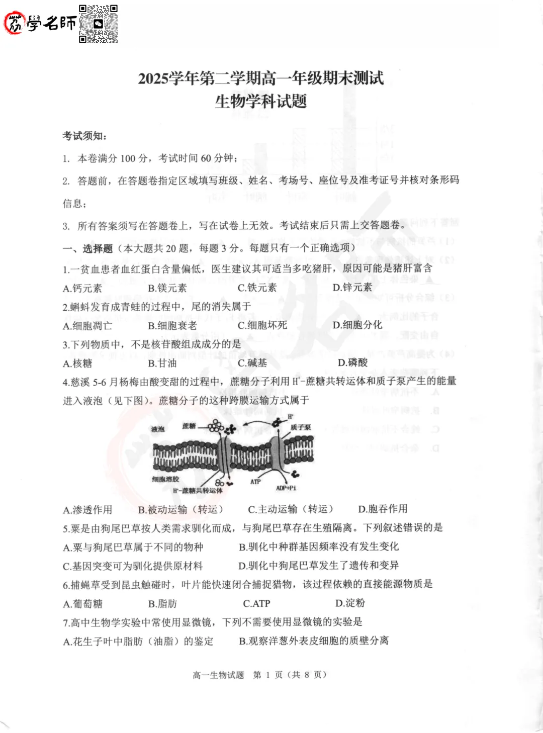 26年慈溪市- 高一下期末试卷及答案解析-第9张图片-四季读书网