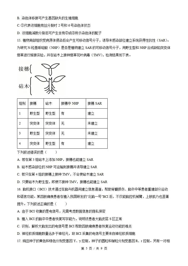 2026年高考生物湖北卷省真题答案试卷解析新夏季学业水平选择性考试-第4张图片-四季读书网 2026年高考生物湖北卷省真题答案试卷解析新夏季学业水平选择性考试-第4张图片-四季读书网