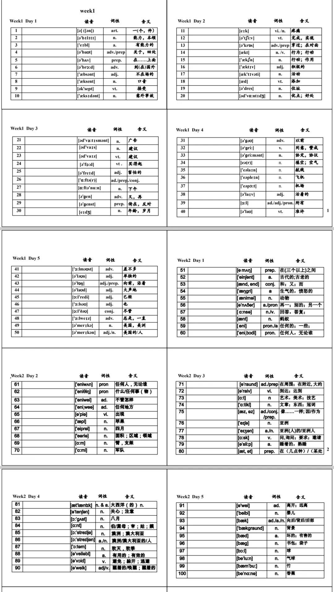 中考英语必背1600词(含音标,词性,中文对照)-第1张图片-四季读书网