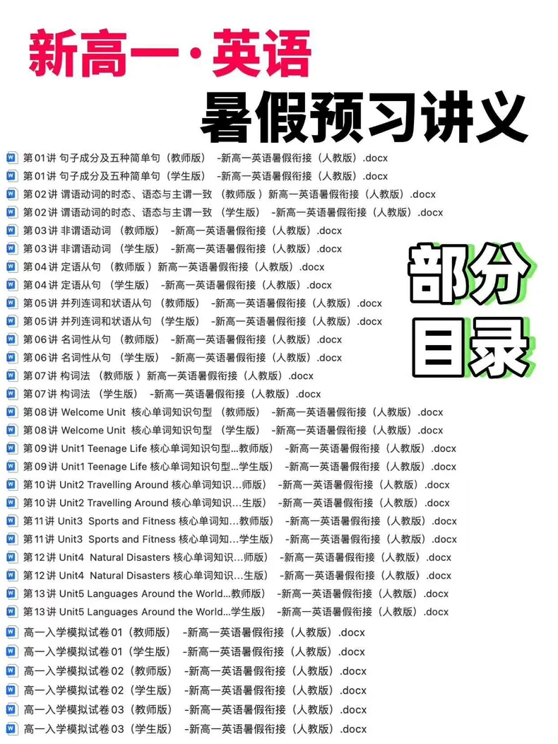 中考成绩≠高一实力!新高一暑假衔接讲义公益领取 语文数学英语物化 新高一暑假预习人教广东通用版word格式,教师版+学生版-第2张图片-四季读书网 中考成绩≠高一实力!新高一暑假衔接讲义公益领取 语文数学英语物化 新高一暑假预习人教广东通用版word格式,教师版+学生版-第2张图片-四季读书网