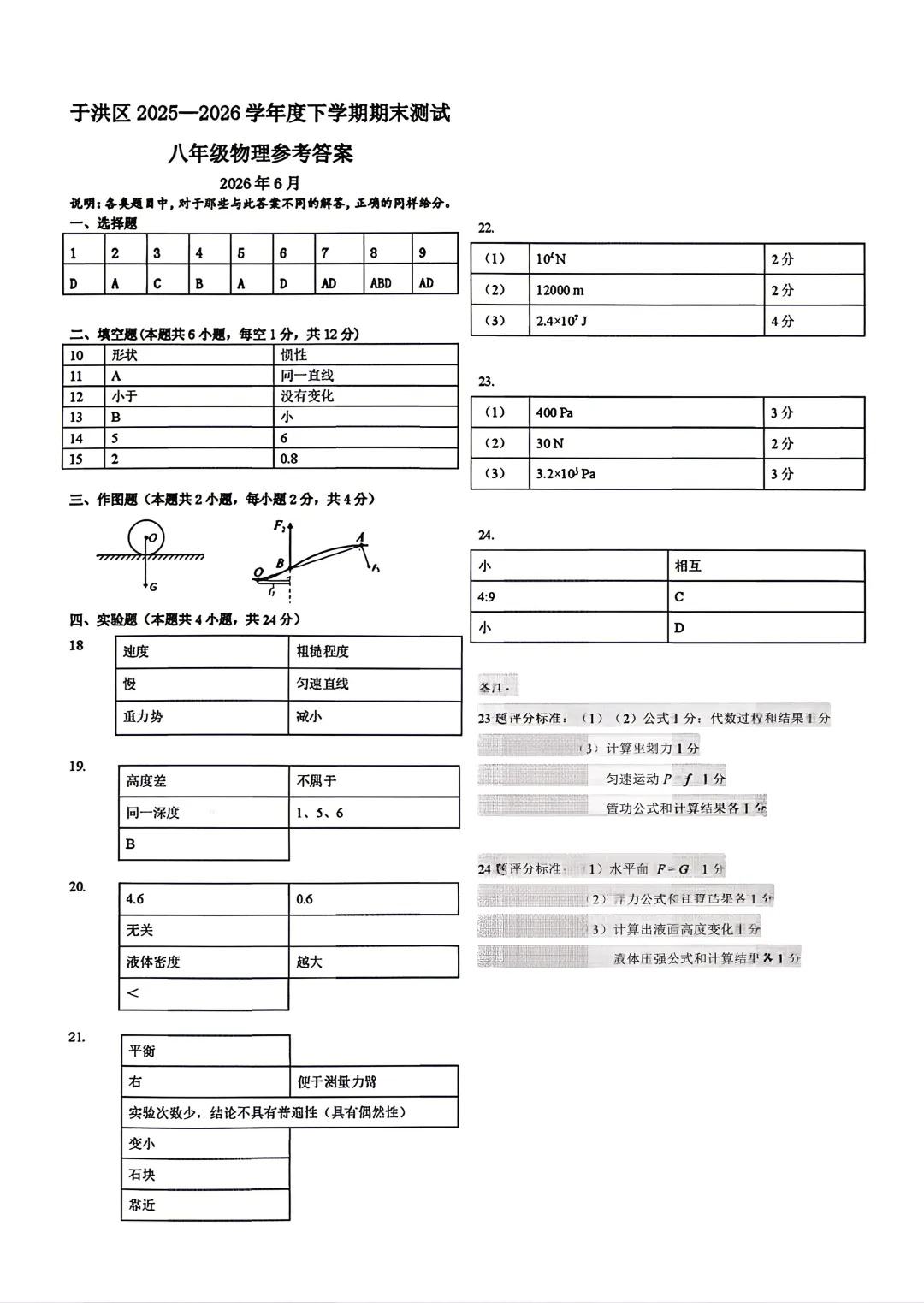 沈阳于洪25—26(八下)物理期末试卷-第9张图片-四季读书网
