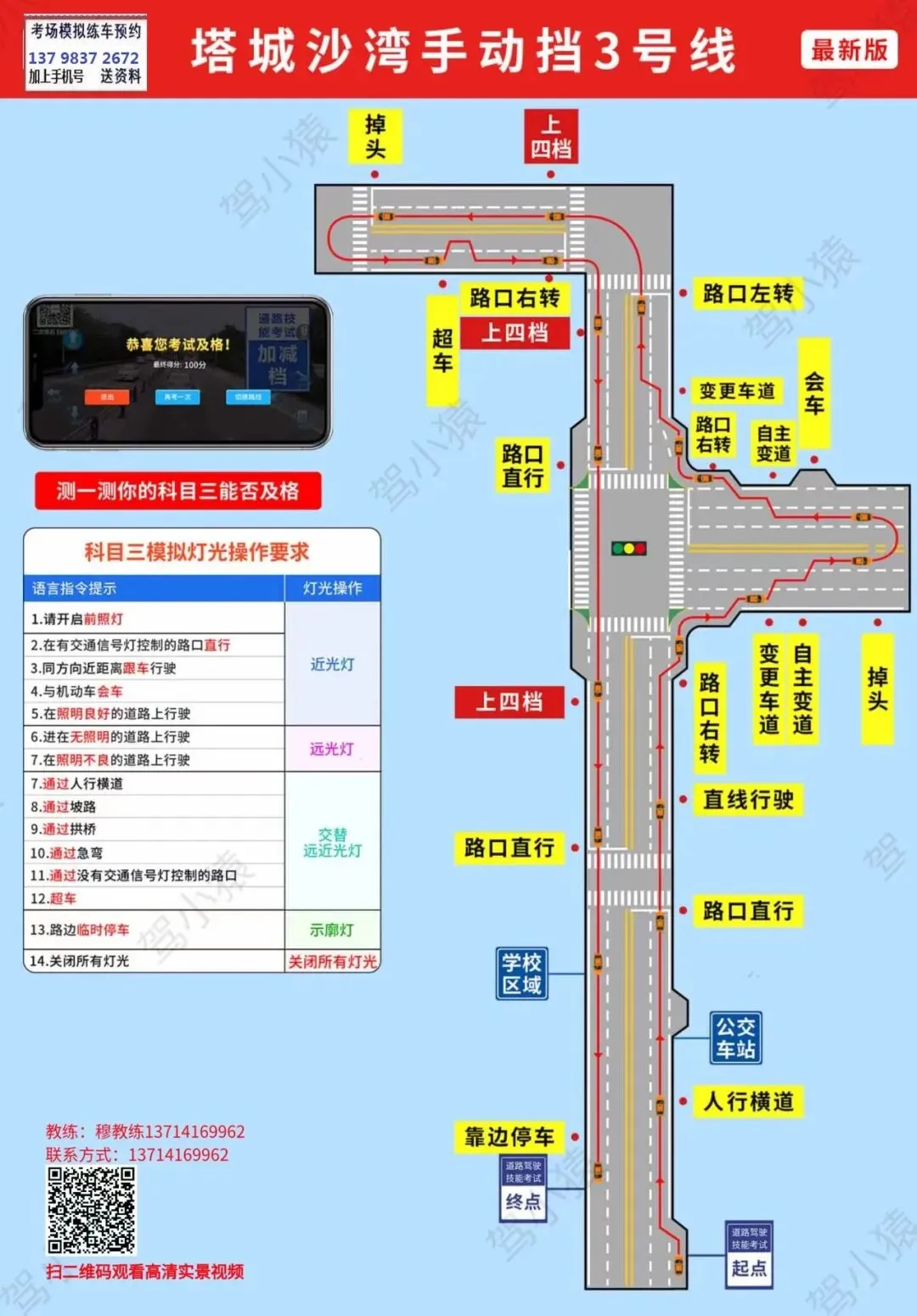 新疆塔城沙湾(新鸿源)科目三考场考试视频专业讲解模拟练车教程路线图教学-第3张图片-四季读书网